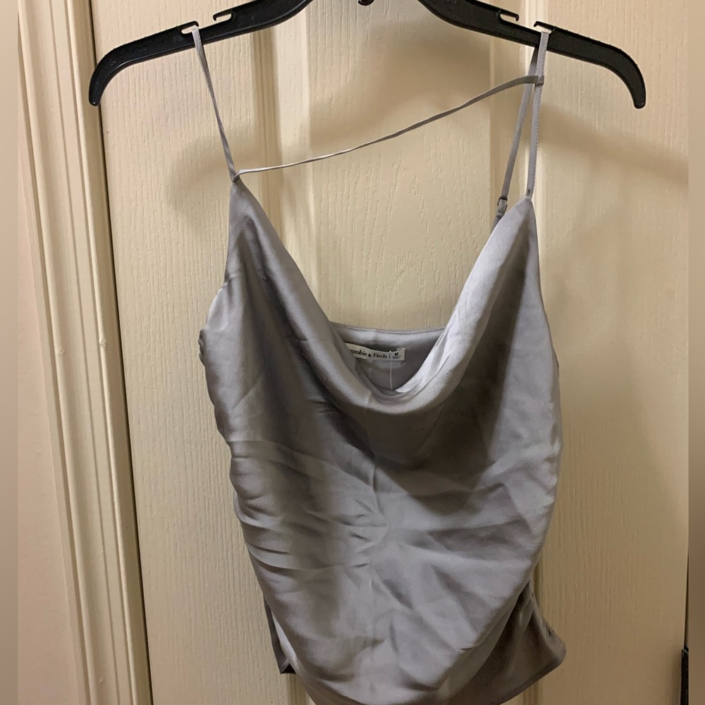 NWT Silk-like silver cowl neck spaghetti strap with strap across